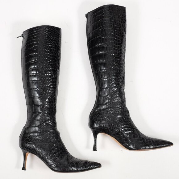 Manolo Blahnik boots shoes 39.5 / 9.5 real crocodile alligator knee high heels - Picture 1 of 12